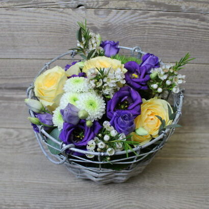 Flower Arrangement in metal Basket Yellow/Purple